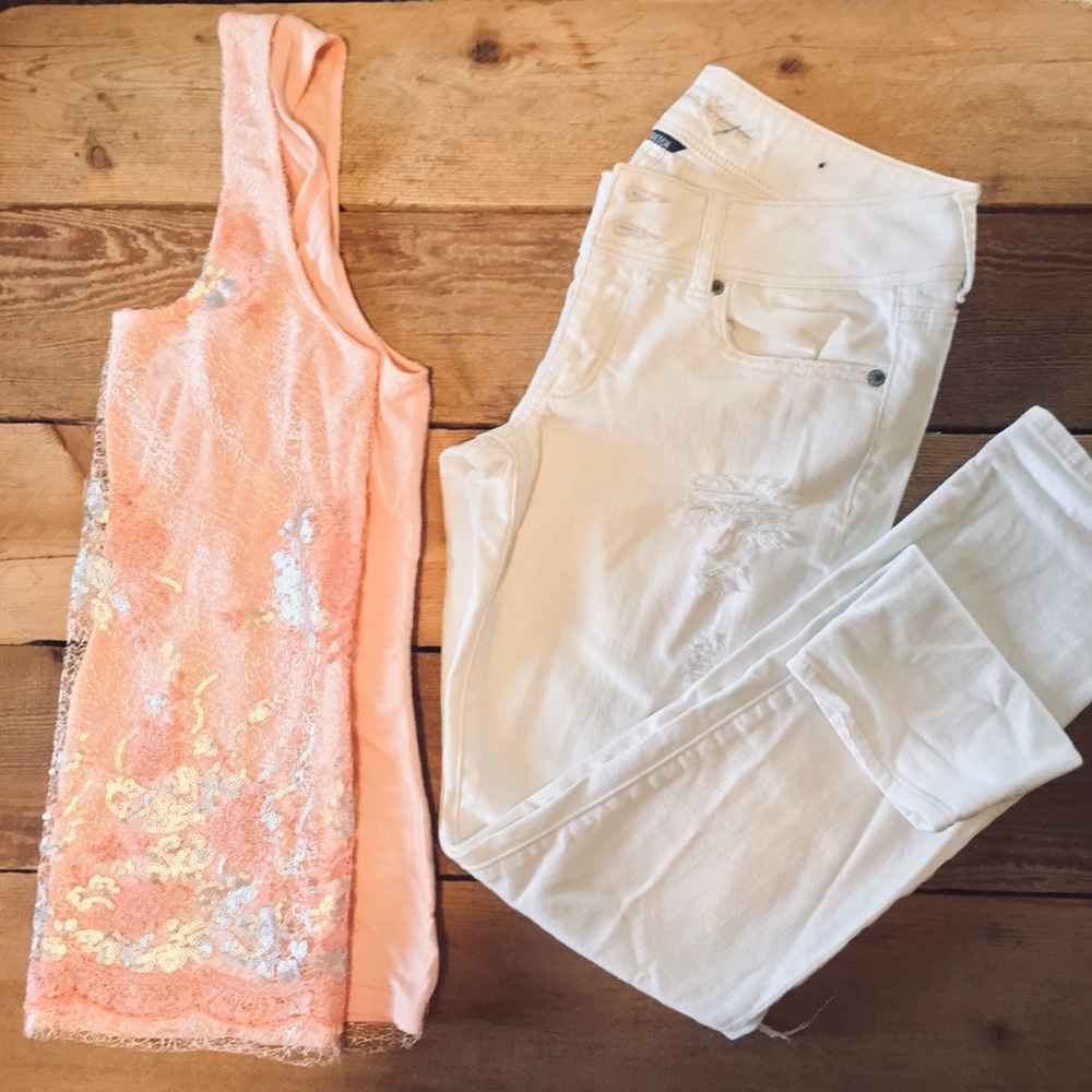 AE skinny white ripped jeans